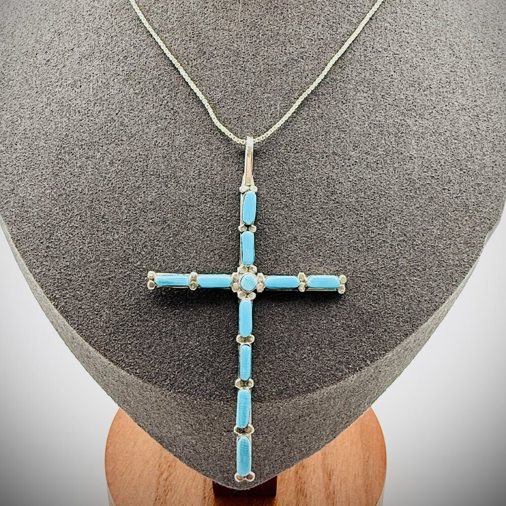 Sterling Turquoise Cross Pendant 2.5"